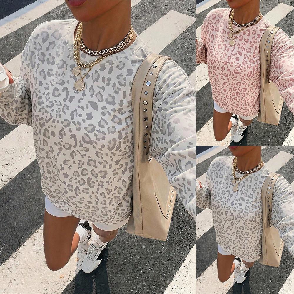 2026 Autumn and Winter New European and American Women's Clothing Leopard Print Crew Neck Printing Loose Sweatshirt Sweater