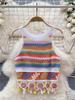 Bohemian Regenbogen Strick Tops Y2k Haken Blume Aushöhlen Ärmellose Süße Tank Tops Sommer Frauen Strand Bunte Camis Mode Kurze Sexy