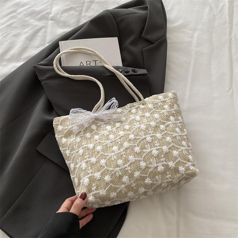 

2025 новая летняя модная сумка через плечо из соломенного кружева женская сумка-ведро большой вместимости хаки
