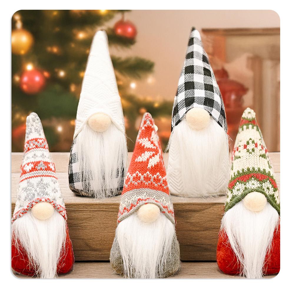 Christmas Gnome Plush Ornament, Knitted Hat Faceless Doll, Tabletop Christmas Decoration, Festive Fabric Figurine