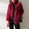 Double Sided Velvet Warm High Neck Hoodie for Autumn and Winter, Women's Cardigan with Zipper and Plush Top