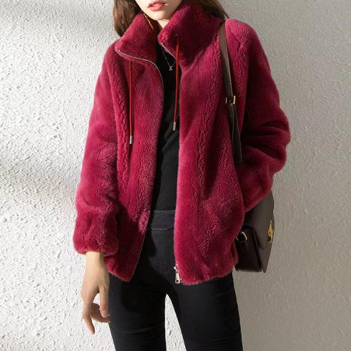 Double Sided Velvet Warm High Neck Hoodie for Autumn and Winter, Women's Cardigan with Zipper and Plush Top