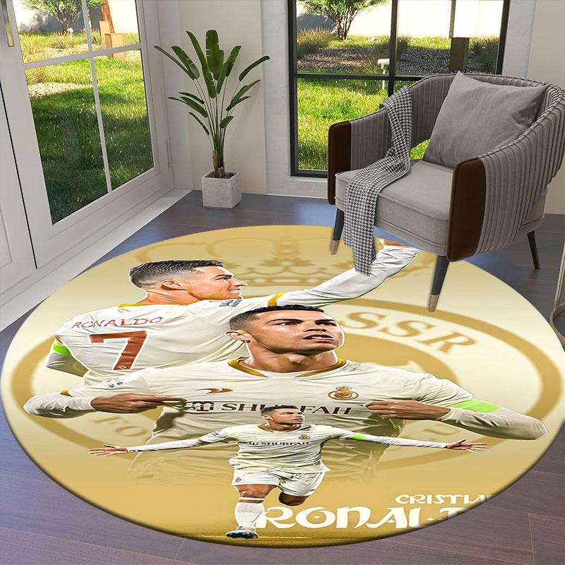 Cristiano Ronaldo Round Area Rug,Carpet Rug for Living Room Bedroom Sofa Playroom Decor,Non-slip Floor Mat