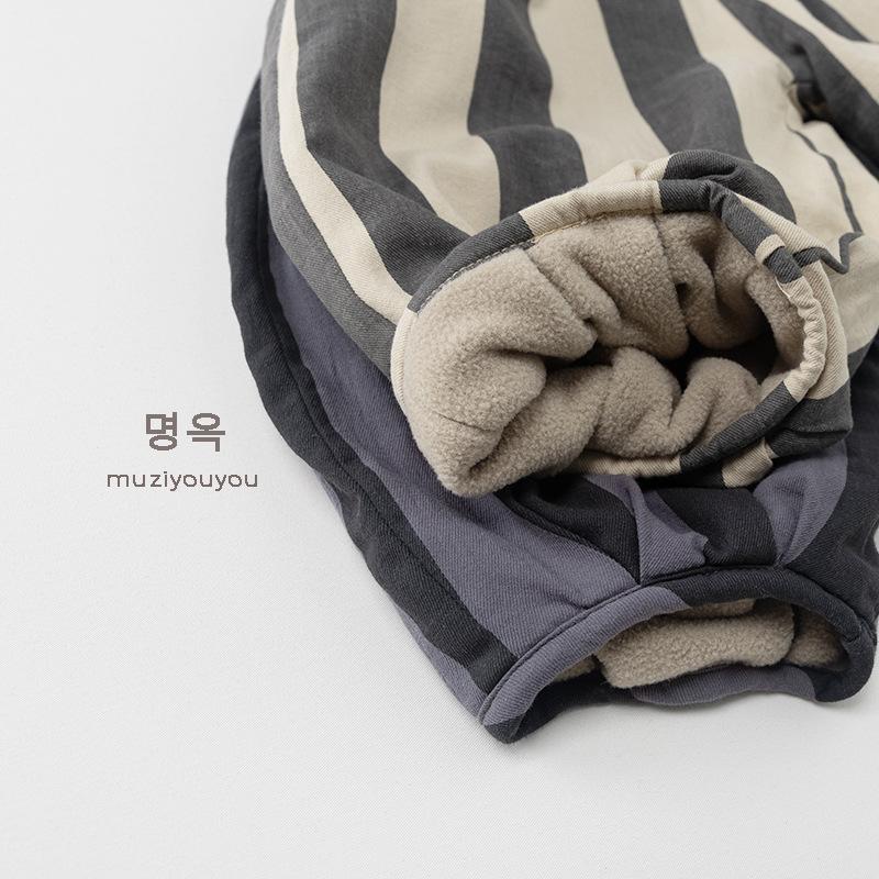 Korean Style Unisex Kids Striped Thickened Fleece Loose Wide Leg Trousers