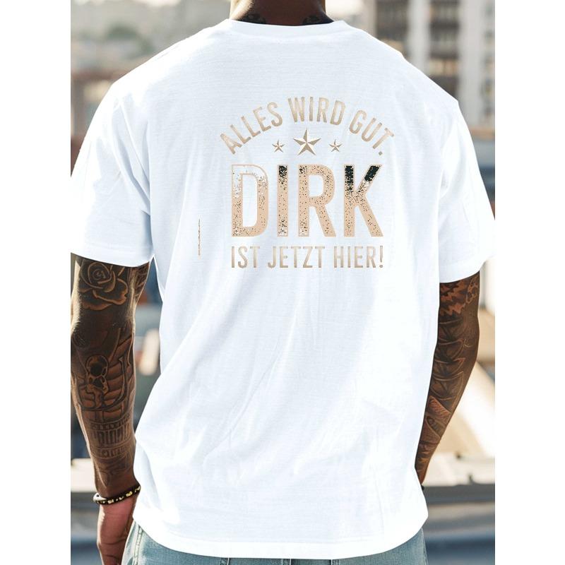 European Sizes Plus Size Men's Summer T-shirt, Dirk Graphic Print Short Sleeve Tees Trend Casual Tops for Daily Life, Big & Tall Guys, PLUS SIZE