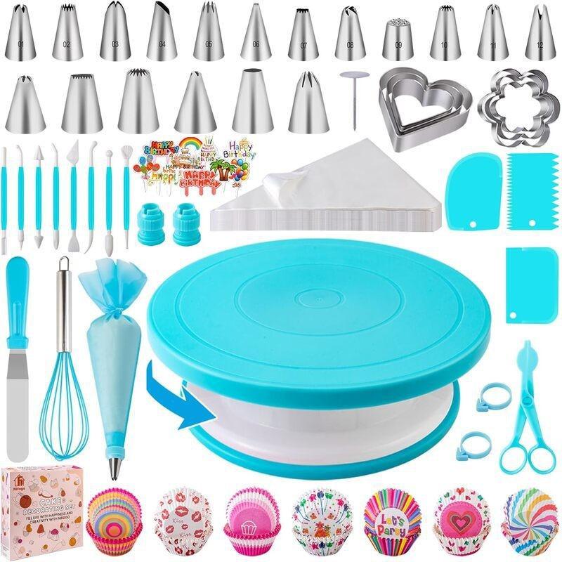 285-Piece Cake Decorating Kit With Rotating Turntable Piping Tips Disposable Bags Home Bakery Pastry Art