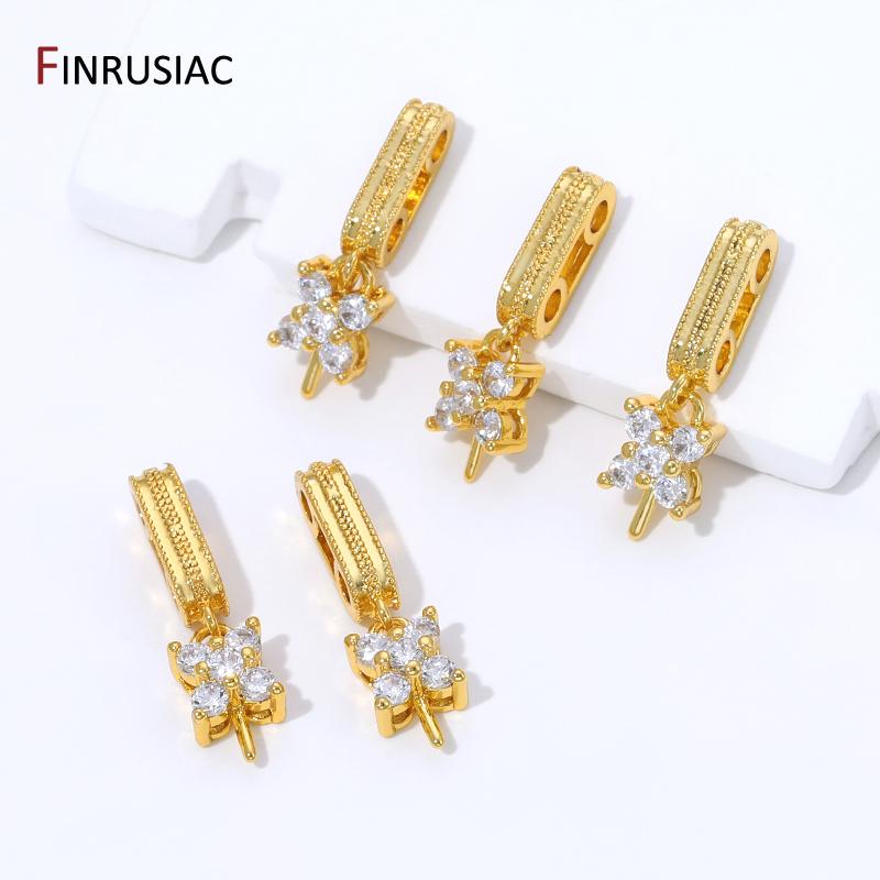 18K Gold Plated Brass Rectangle Pendant Bails,Inlaid Zircon Pearl Pendant Mounting End Caps Peg Bails,DIY Jewelry accessories
