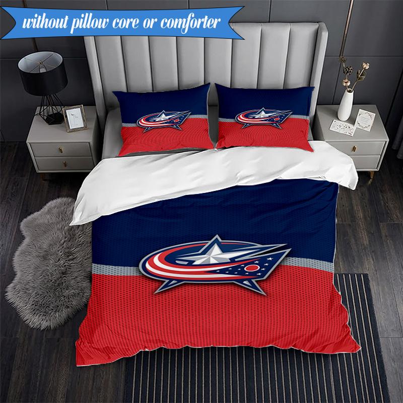 3PCS Columbus Blue Jackets Logo Bedding Set,Including 1pc Duvet Cover And 2pcs Pillowcases Perfect for Bedroom, Dormitory, Fan Christmas Gift