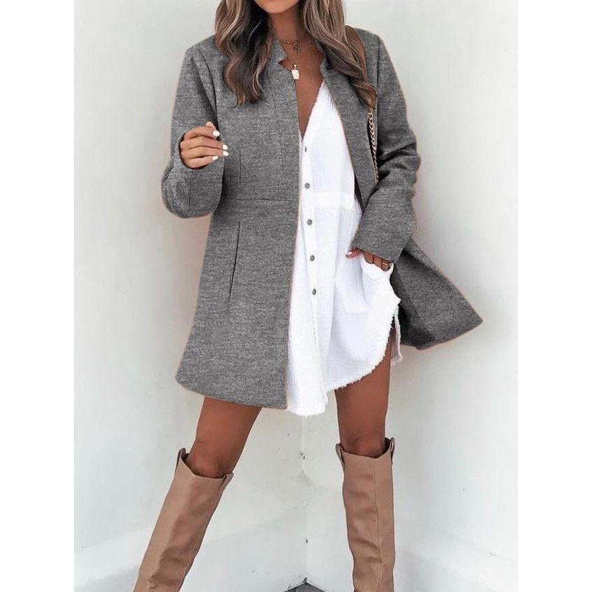 

Women s Jacket Autumn Winter Long Slim Cardigan Pocket Khaki Elegant Office Commuter Blended Woolen Coat for Female XXL сірий