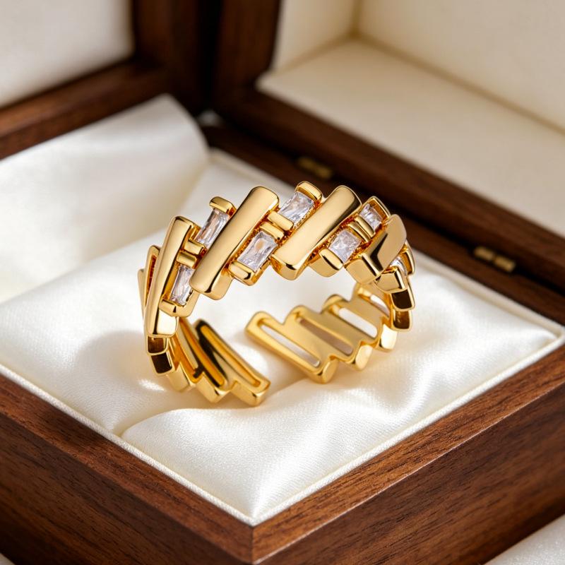 Elegantný otvorený prsteň so zirkónmi pre ženy - Štýlový, ľahký dizajn na každodenné nosenie