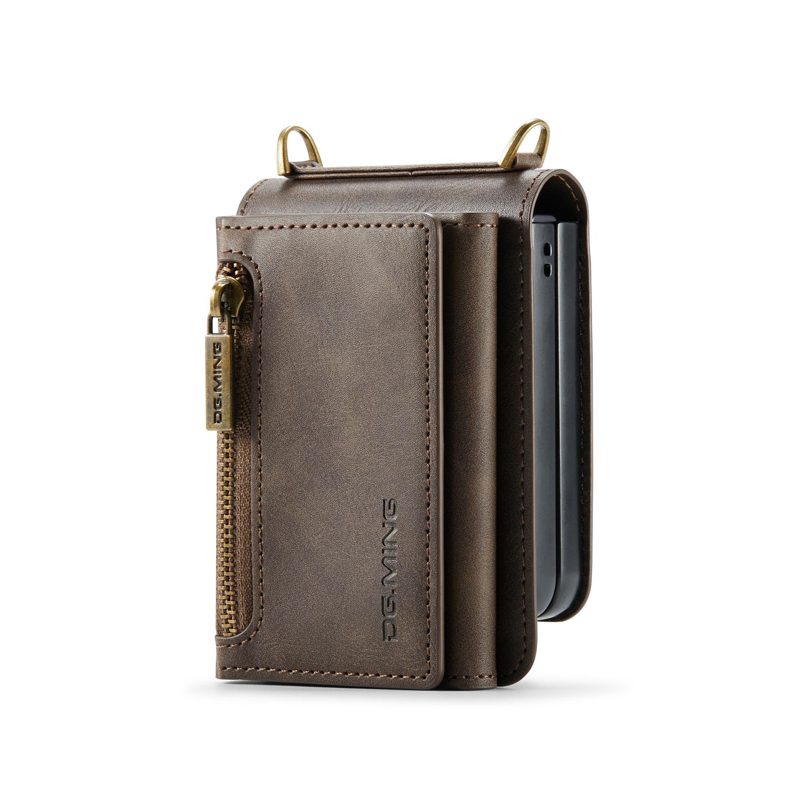 

Auto Leather Phone Case for Samsung Galaxy Z Flip 7 Flip6 5 4 3 RFID Blocking Zipper Card Holder Wallet Hinge Protection Cover Galaxy Z Flip6 кофейный