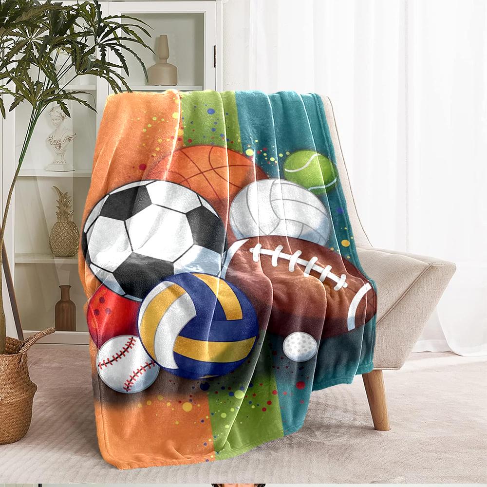 ball sports Theme Printed Blanket - Perfect for Couch, Bed, Travel & Outdoor Use | Machine Washable, Cozy & Durable.