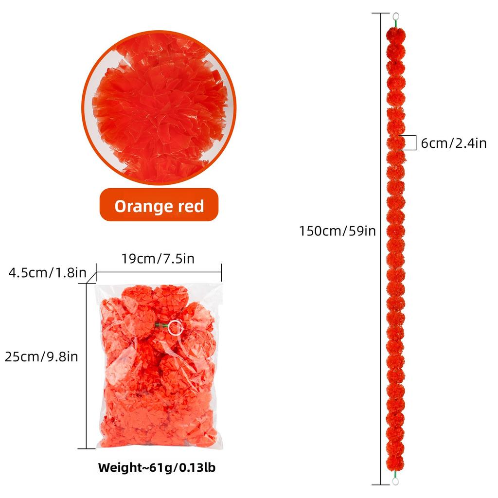 1pcs Diwali Marigold Flowers Garland 150cm Plastic Strands for Day of Dead Altar Halloween Party Decor Memorial To The Dead