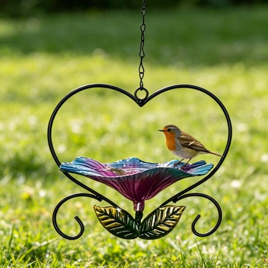 Závěsný kovový krmítko pro ptáky Odolný proti povětrnostním vlivům Láska Srdce Květina Ptačí koupaliště Venkovní Zahrada Terasa Dvůr Ptačí napáječka Krmící miska