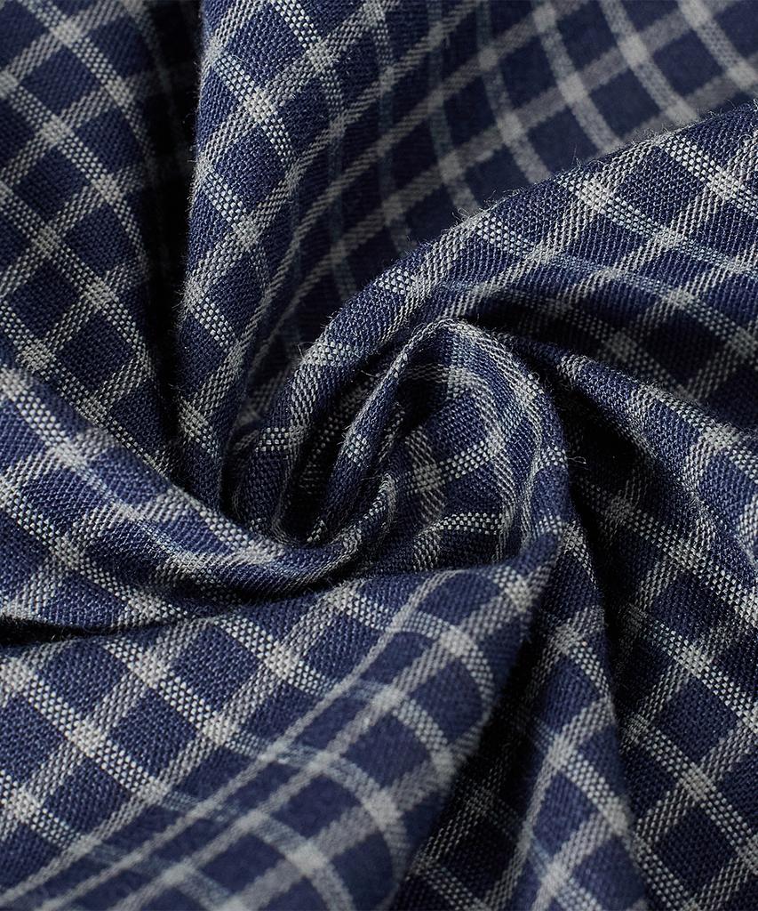 Yujen Soft Tie Button Blouse_Check Navy