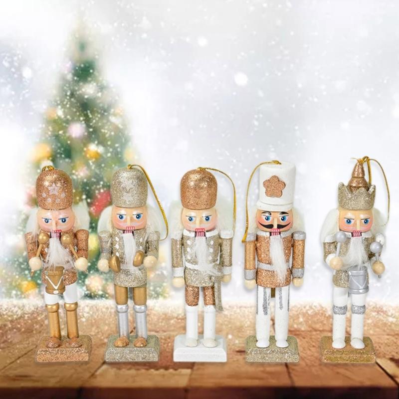 Stylish Nutcrackers Display Ornament Unique Wood Nutcrackers Desk Decoration with Gold and Silver Highlight for Party
