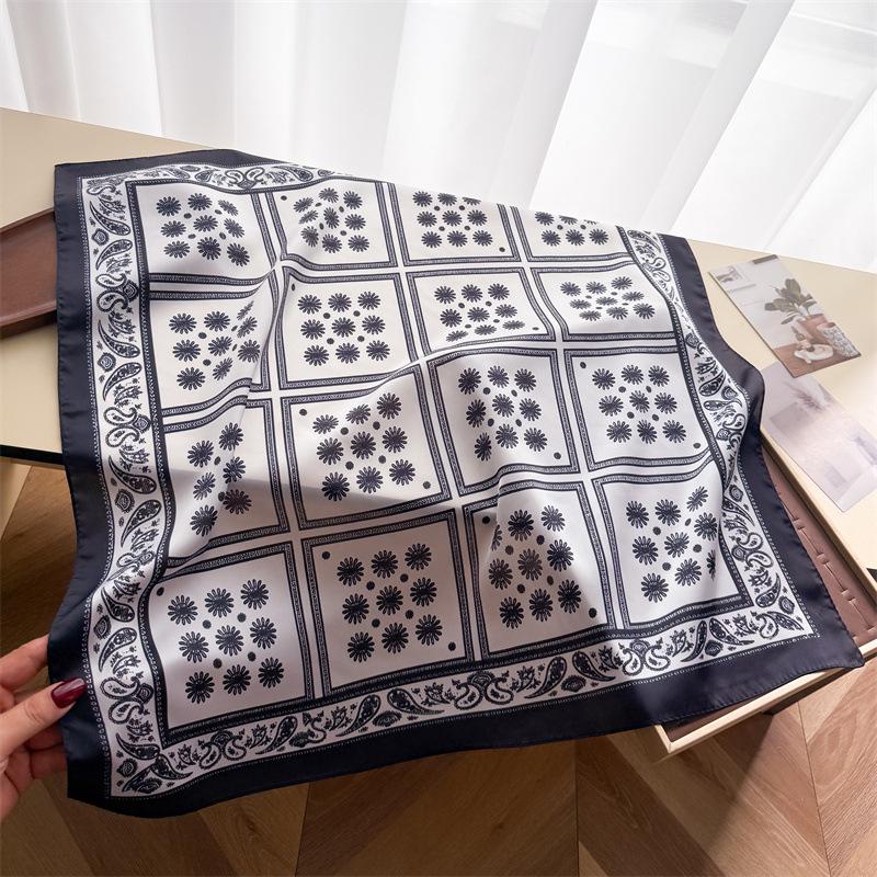 Daisy Cashew Flower Simulation Silk Printing Silk Scarf Small Square Scarf Premium Shawl Sunscreen Neck Scarf Headscarf Scarf