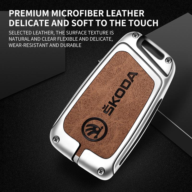 RUDX8 Zinc Alloy Car Smart Remote Key Fob Case Cover Protector Shell For Skoda Superb A7 Karoq Kodiaq 2020 2021 Keychain Accessories