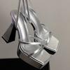 Fashion Catwalk High Heels Summer Waterproof Table Cross-strap Rear Empty Open-toe Platform High-heeled Sandals