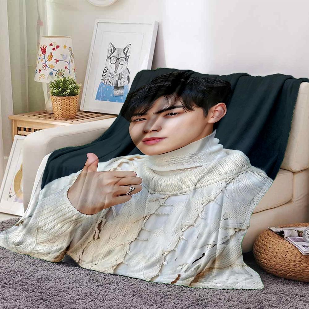 1Pc Cha Eun-woo Print Blanket Soft Comfortable Polyester Throw Blanket Allseason Use Perfect Bedroom Office Outdoor Ideal Christmas Gift Choice Print 