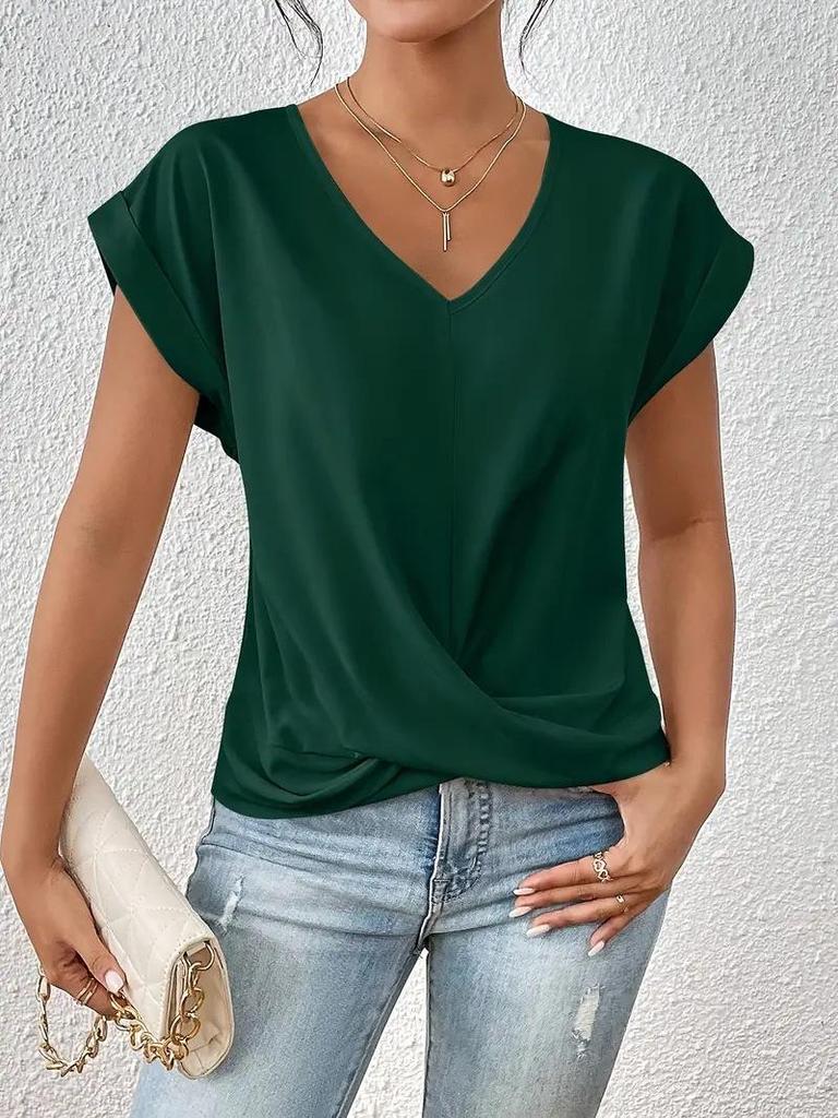 2026 Bestseller Women's Solid V-neck Short-Sleeve T-shirt - Elegant Spring/Summer Top