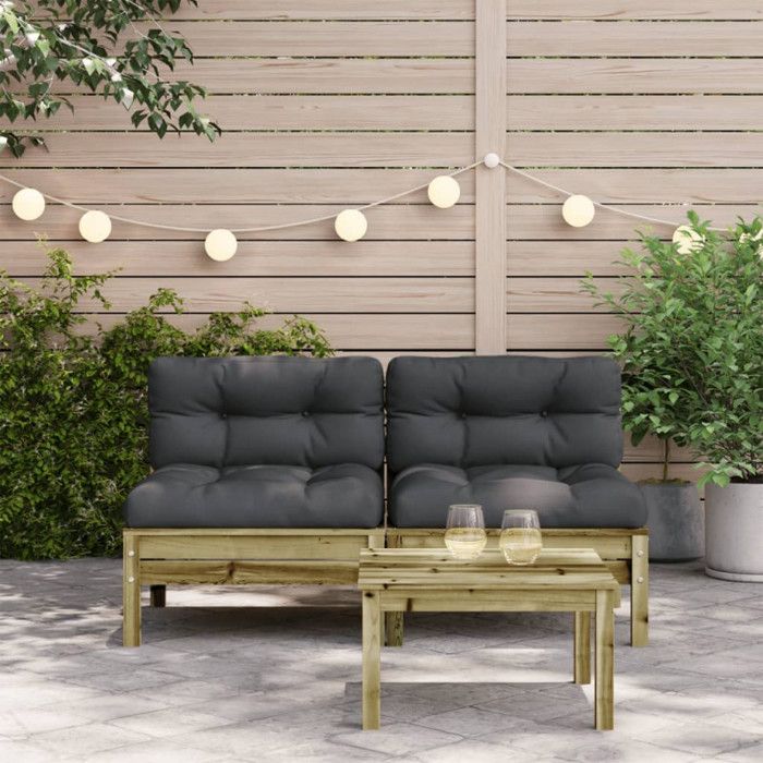 VidaXL Garden Sofa Without Armrests and Cushions 2 Pcs, Seats with Backrest, Patio Terrace Backyard Furniture 838164
