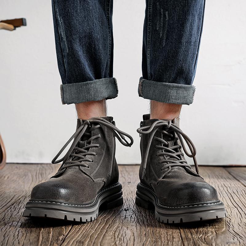 Retro Men Boots Sneakers Outdoor Fashion High Top Anti-slip Wearable Shoes Casual Leather Street Style Ankle Boots Cowboy Boot