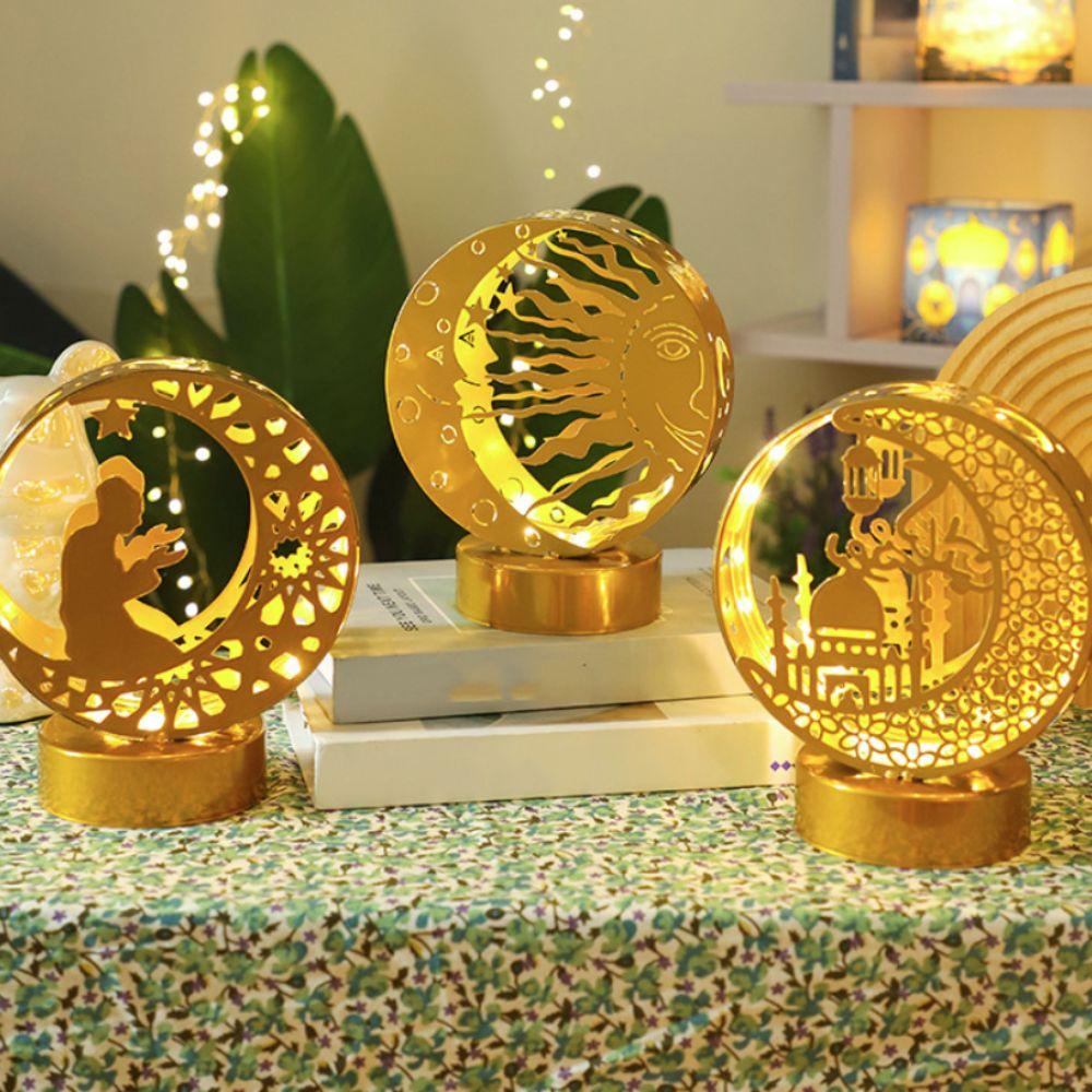 Gold Moon Castle LED Light Wrought Iron Ramadan Desk Ornament Ramadan Night Light  Bedroom