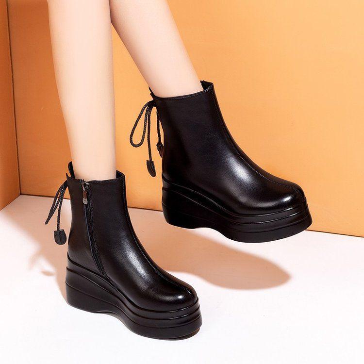 

Женские ботильоны на платформе из натуральной кожи - Зимние бархатные на среднем каблуке, Стиль осень/зима 40