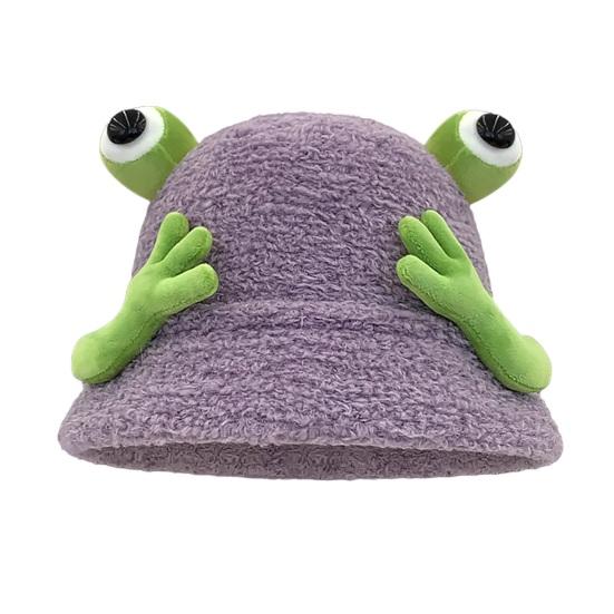 Winter Fischerhut Cartoon 3D Frosch Design Verdickter Plüsch Fischerhut Damen Outdoor-Aktivitätszubehör