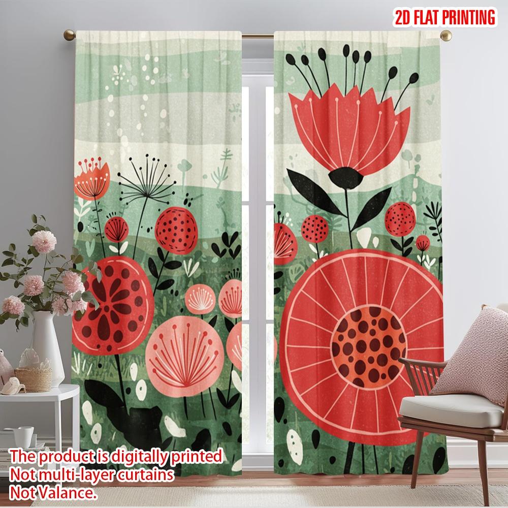 

2pcs 2D flat printing Curtain Floral 100% Polyester Fabric Without Electricity Festive Curtains Perfect for Home & Party 52.50×116.00 CM 2pcs