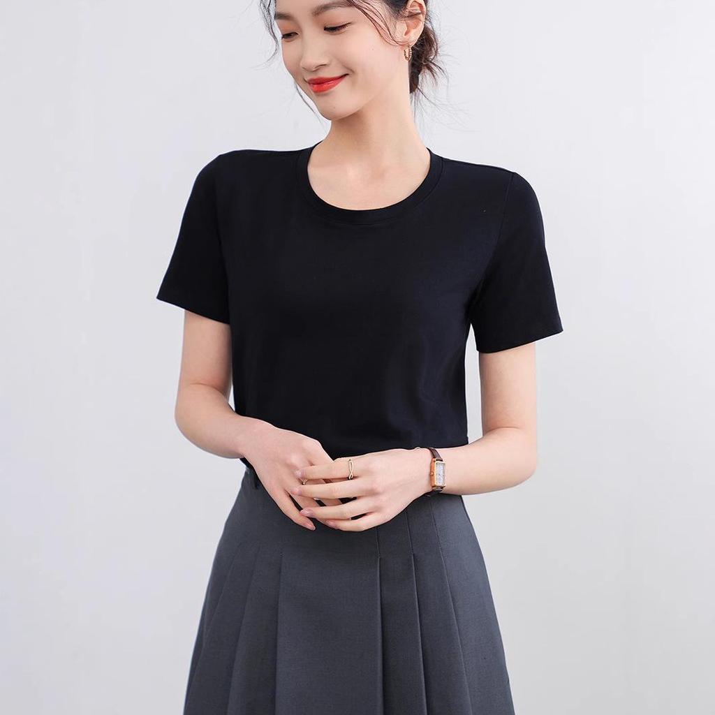 Women's Slim Fit Pure Cotton White T-Shirt - Short-Sleeved, Solid Color, Lightweight, Summer 2025 Edition