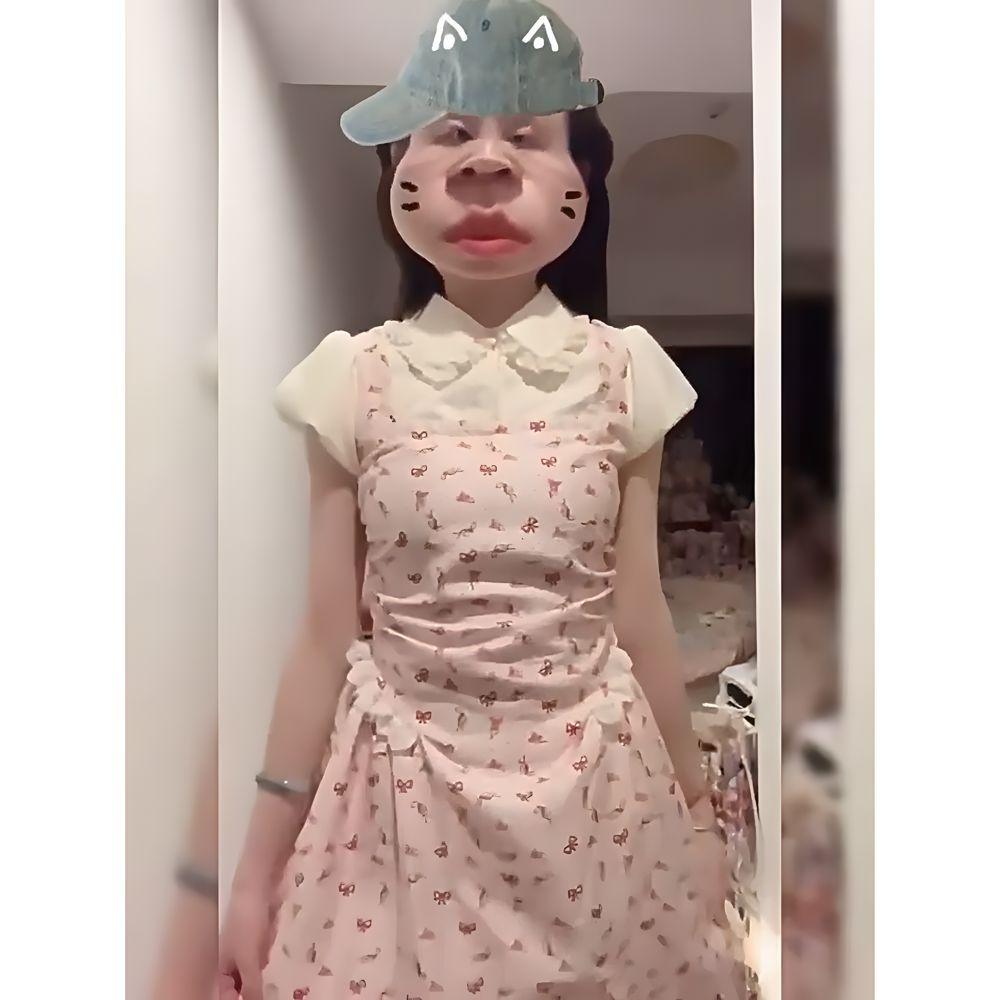 

Розовое платье-двойка, летнее, для девушки, милое и симпатичное, в студенческом стиле, с поясом на талии, юбка принцессы XL- (recommended 110-60kg)