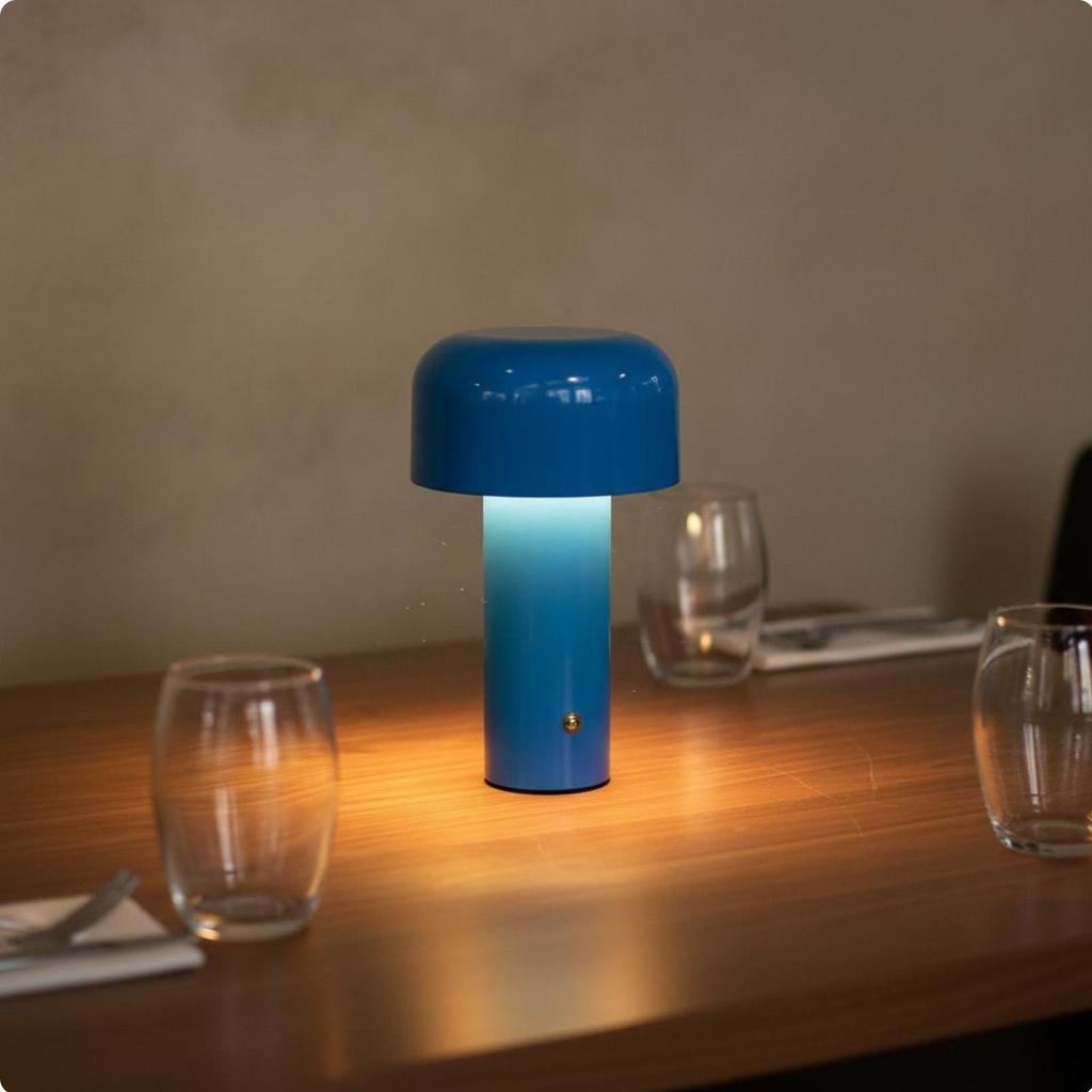 Mushroom Table Lamp Portable Power Retro Light Metal Body Cordless Bedside for