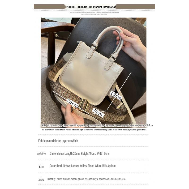 2026 Spring/Summer Women's Genuine Leather Crossbody Tote - Single-Shoulder Square Handheld Commuter Bag