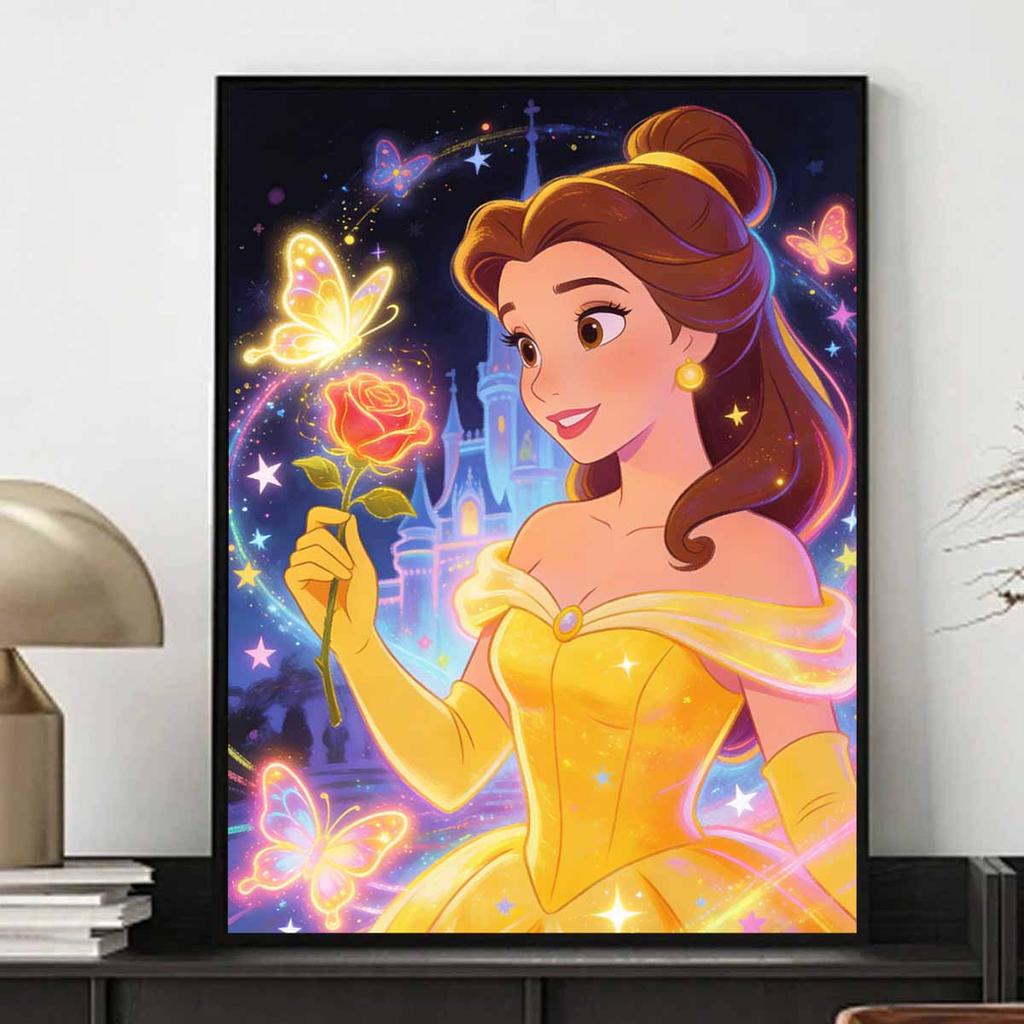 Disney 5D DIY All Diamond Art Painting Kit Belle Enchanted Rose Butterflies Castle Home Decor Gift