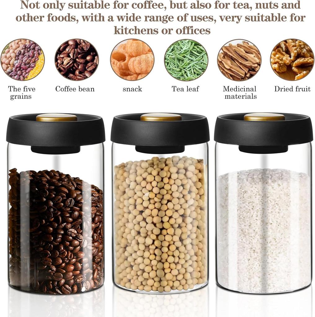 Vakuově uzavřená sklenice Nádoba na skladování kávových zrn Kuchyňská nádoba na potraviny Obiloviny Čaj Skleněné kořenky Nádoba pro čerstvé skladování Kuchyňské doplňky
