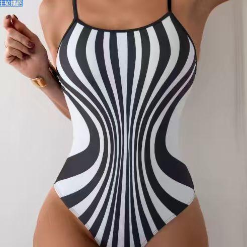 

New one-piece swimsuit women s conservative zebra pattern waist cinching sexy hot spring swimsuit XXL чорний