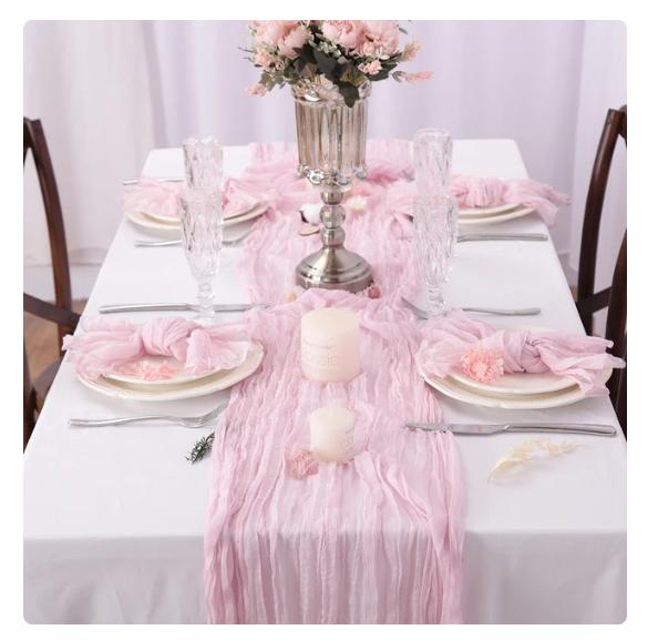 Gauze Table Runner Semi-Sheer Crinkle Table Runner Boho Rustic Decorations For Wedding Reception Bridal Shower Holiday Party