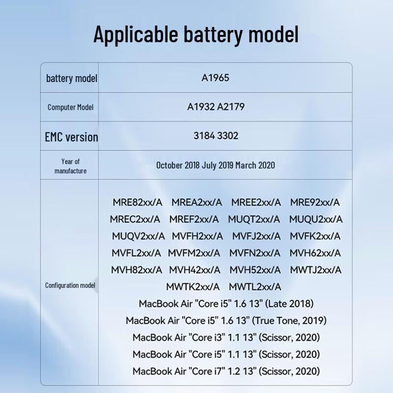 LLANO MacBook Air A1932/A2179/A1965 Replacement Laptop Battery