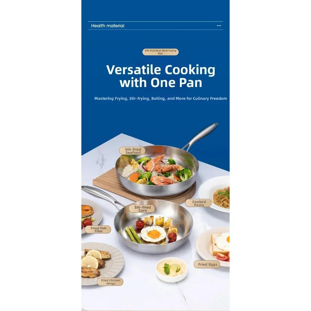 1Pcs Cooking Pan 304 Stainless Steel Pan 38.5*5.5cm Flat Bottomed Pans Suitable For Pancakes And Steaks Kitchen Cookware