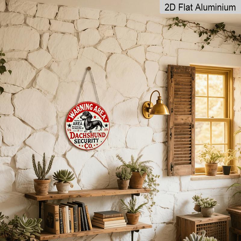 2D Flat, 1pc Aluminum Sign Decor, Retro "Be Careful with Sausage Dogs" Sign, 7.87in Decorative Wall Art Plaque with Red Border, Playful Sausage Dog