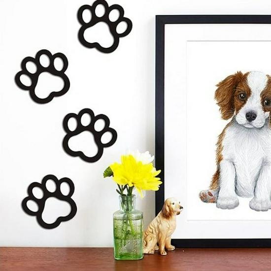 Rusted Metal Dog Paw Silhouette Wall Hanging Decoration Black