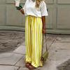 Casual Striped Pants Women Loose Elastic Waist Lace Up Wide Legs Straight Trousers Female Summer Chic Soft Pants Lady