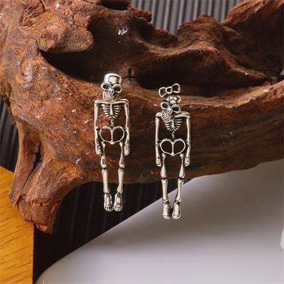 New Asymmetric Skull Skeleton Drop Earrings for Women Girls Vintage White Ghost Dangle Earring Halloween Party Jewelry Accessory