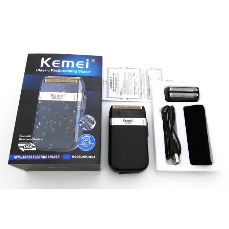 KEMEI KM-2024 USB Rechargeable Double-Mesh Shaver: Gold/Silver, Washable.