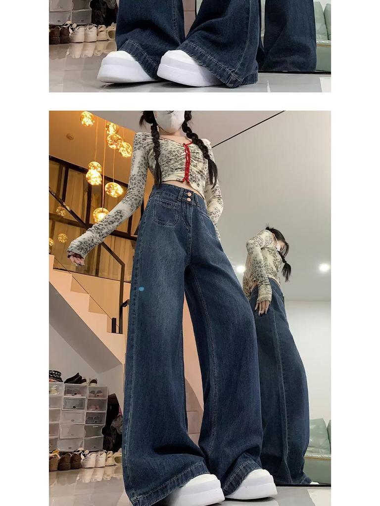 High-Waist Straight Leg Wide Jeans - Petite, Locker, Schlankmachend, Herbst/Winter Stil, Bodenlange Hose für Damen