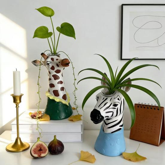 Vaso a Testa di Animale Carino Moderno Faccia di Giraffa Zebra Vaso da Fiori per Ingresso Casa Soggiorno Decorazione da Tavolo