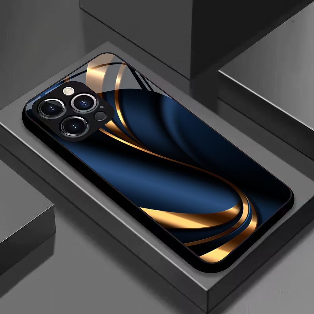 Advanced texture pattern tempered glass phone case suitable for iPhone 17 16 15 14 13 12 11 Pro Max Plus shockproof back cover