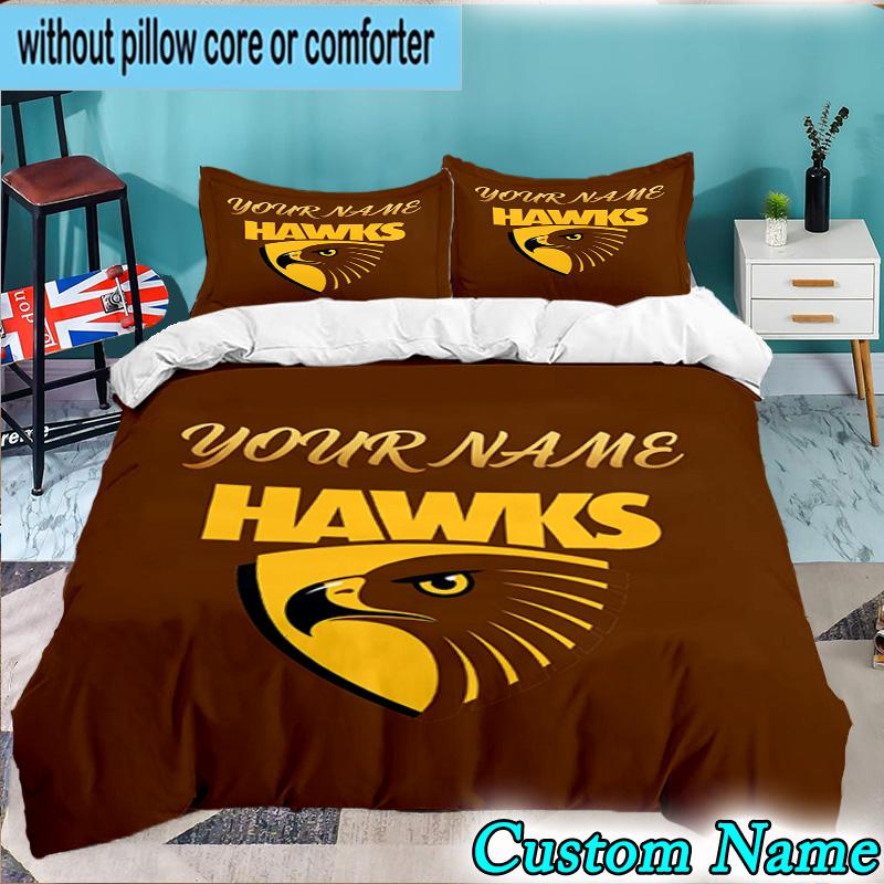 Custom Name 3PCS Hawks Team Spirit Bedding Set,Including Duvet Cover And 2pcs Pillowcases Perfect for Bedroom,Dormitory,Fan Christmas gift